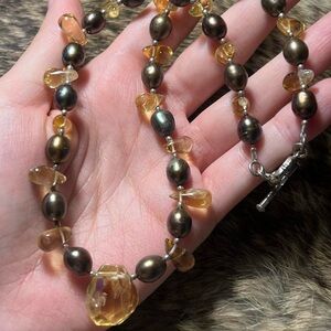 Handmade sterling silver pearl and citrine beaded necklace